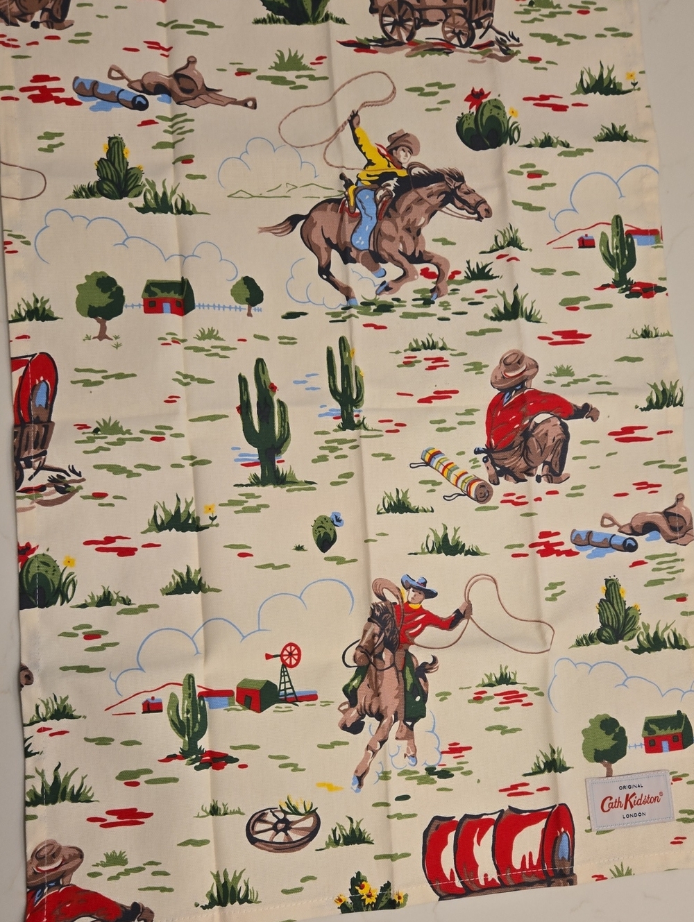 Cath Kidston Western Cowboy Print Tea Towel in Cream, Red, Green, Blue